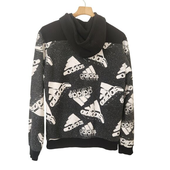 Adidas Black & White Pullover Hoodie Logo Print Comfy Casual Athletic Sporty - Picture 2 of 6